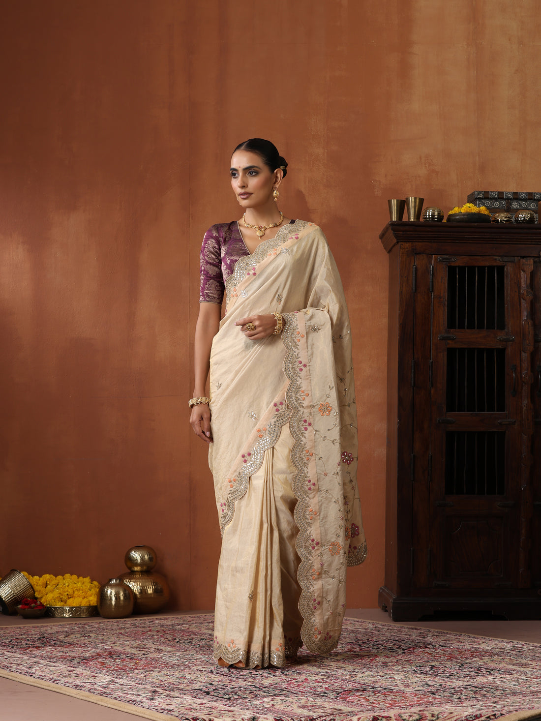 Handwoven Pure Tissue Silk Resham Embroidery Saree