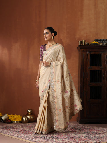 Handwoven Pure Tissue Silk Resham Embroidery Saree