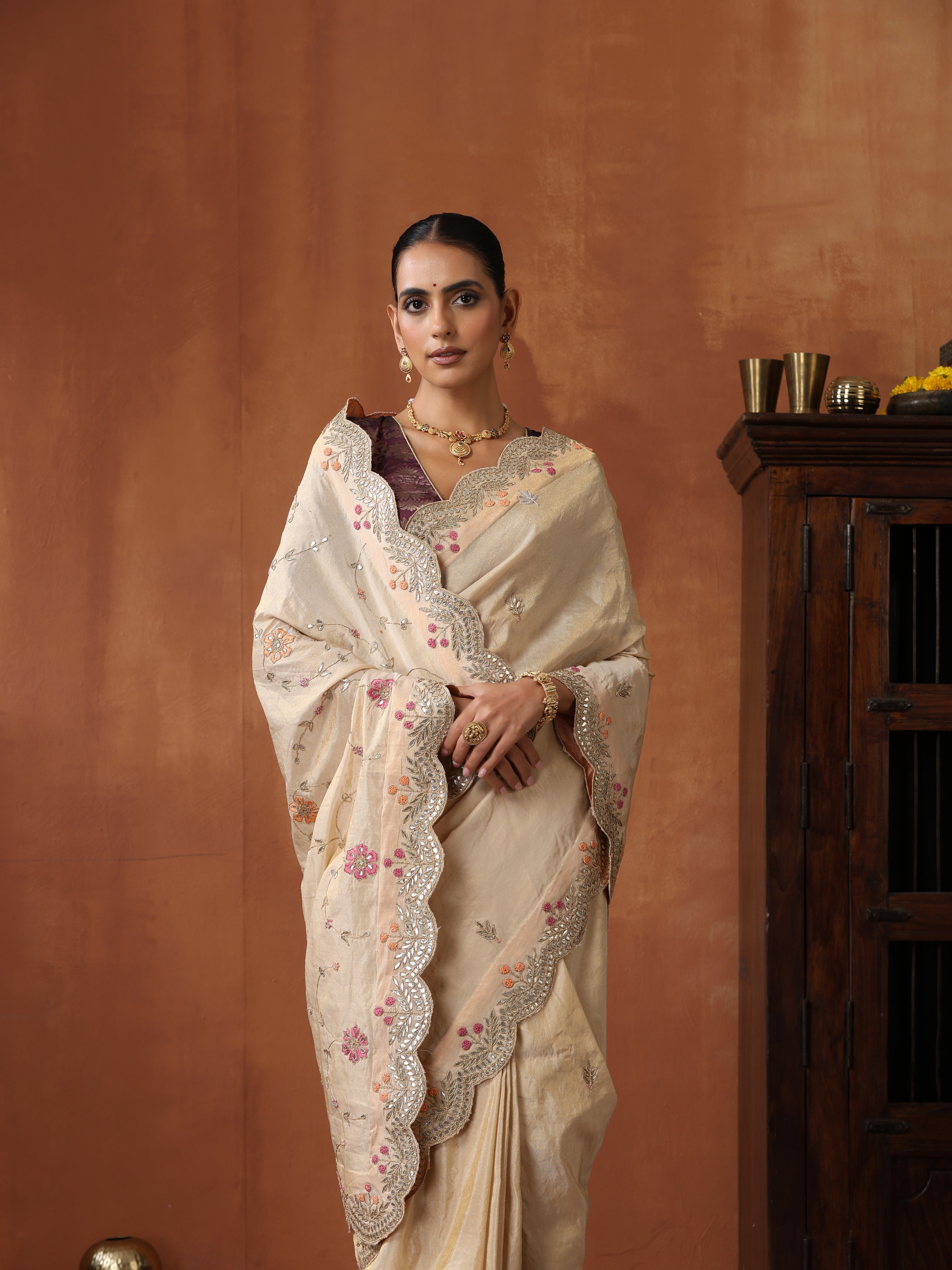 Handwoven Pure Tissue Silk Resham Embroidery Saree