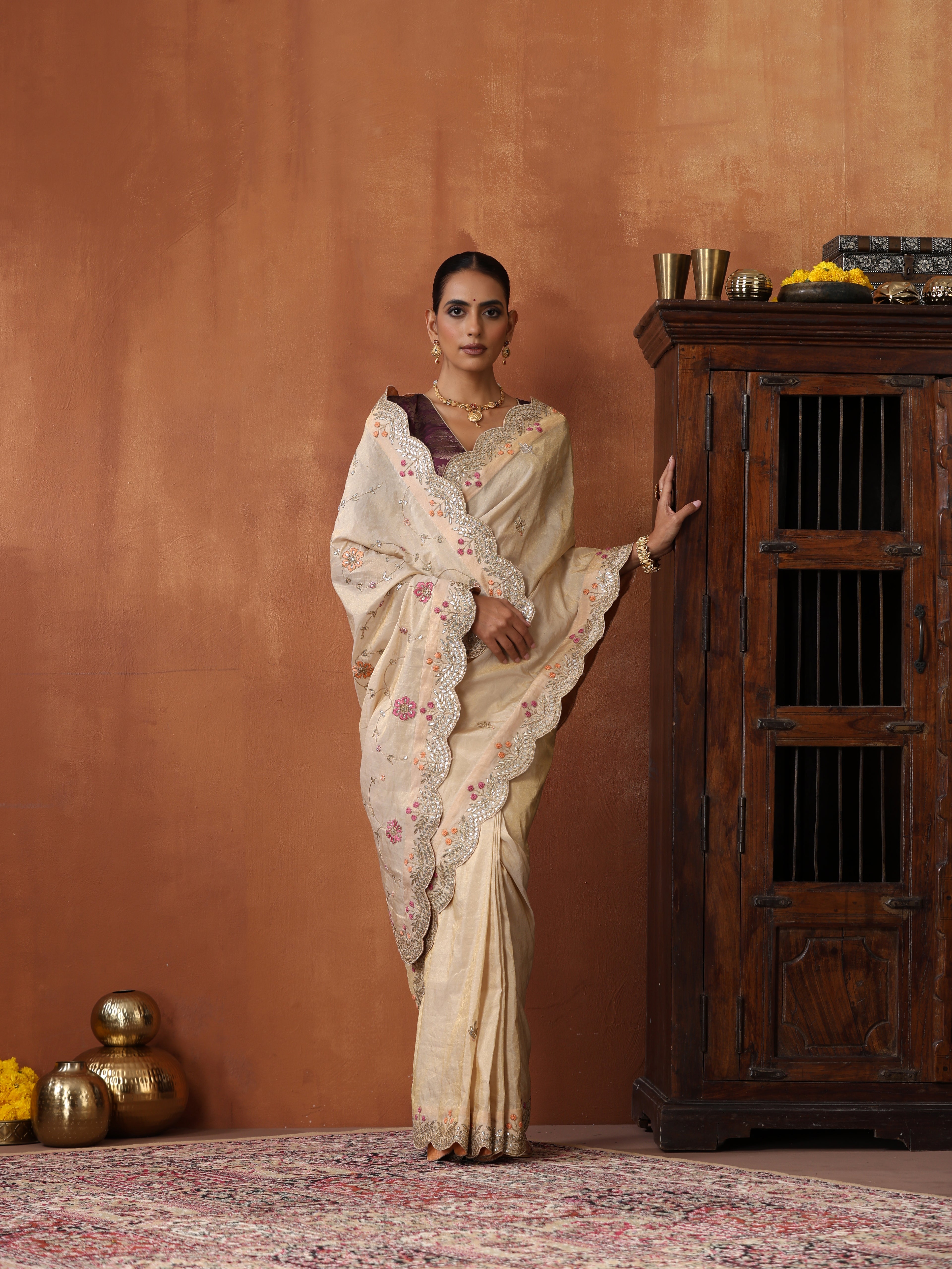 Handwoven Pure Tissue Silk Resham Embroidery Saree