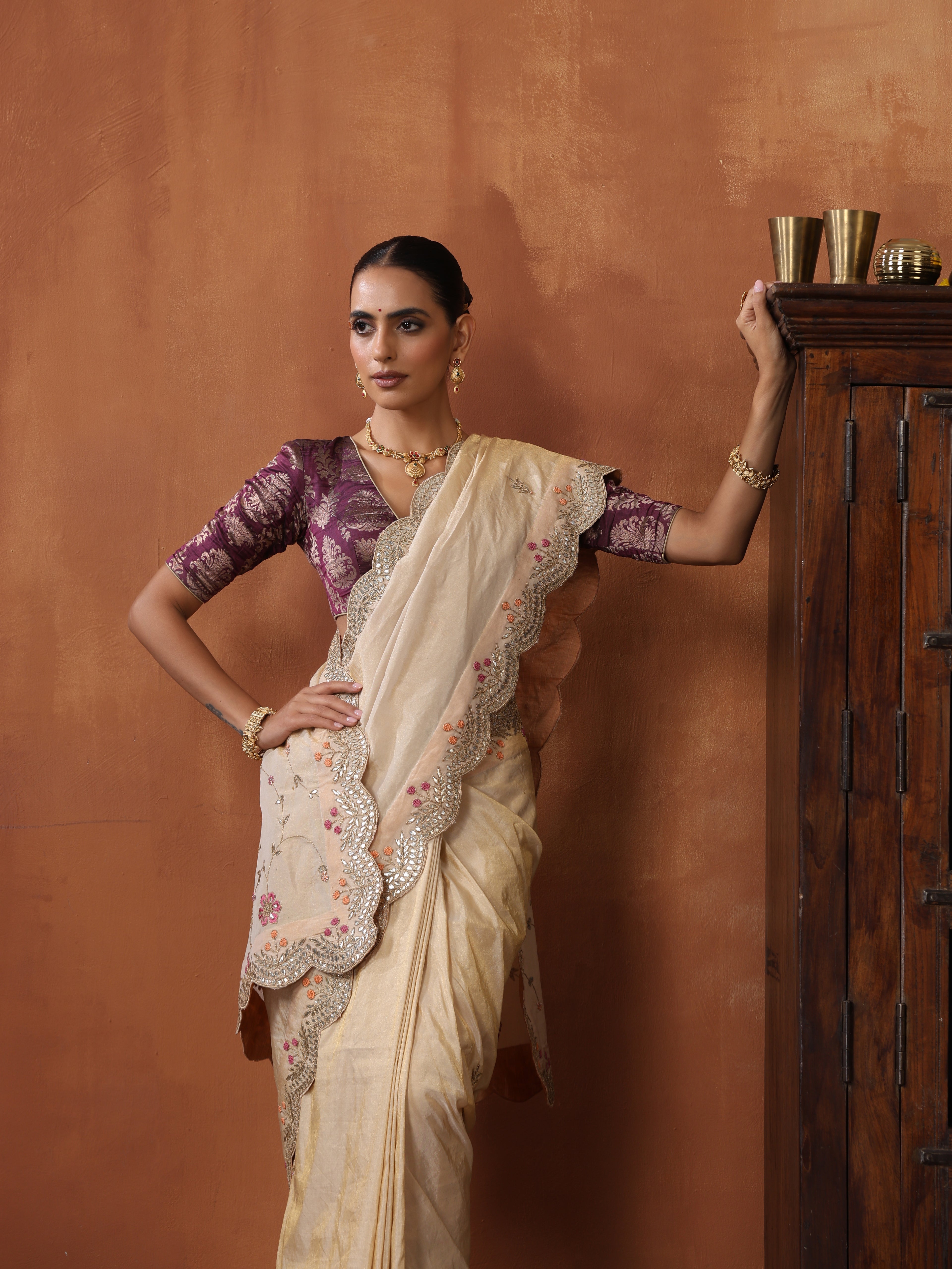 Handwoven Pure Tissue Silk Resham Embroidery Saree