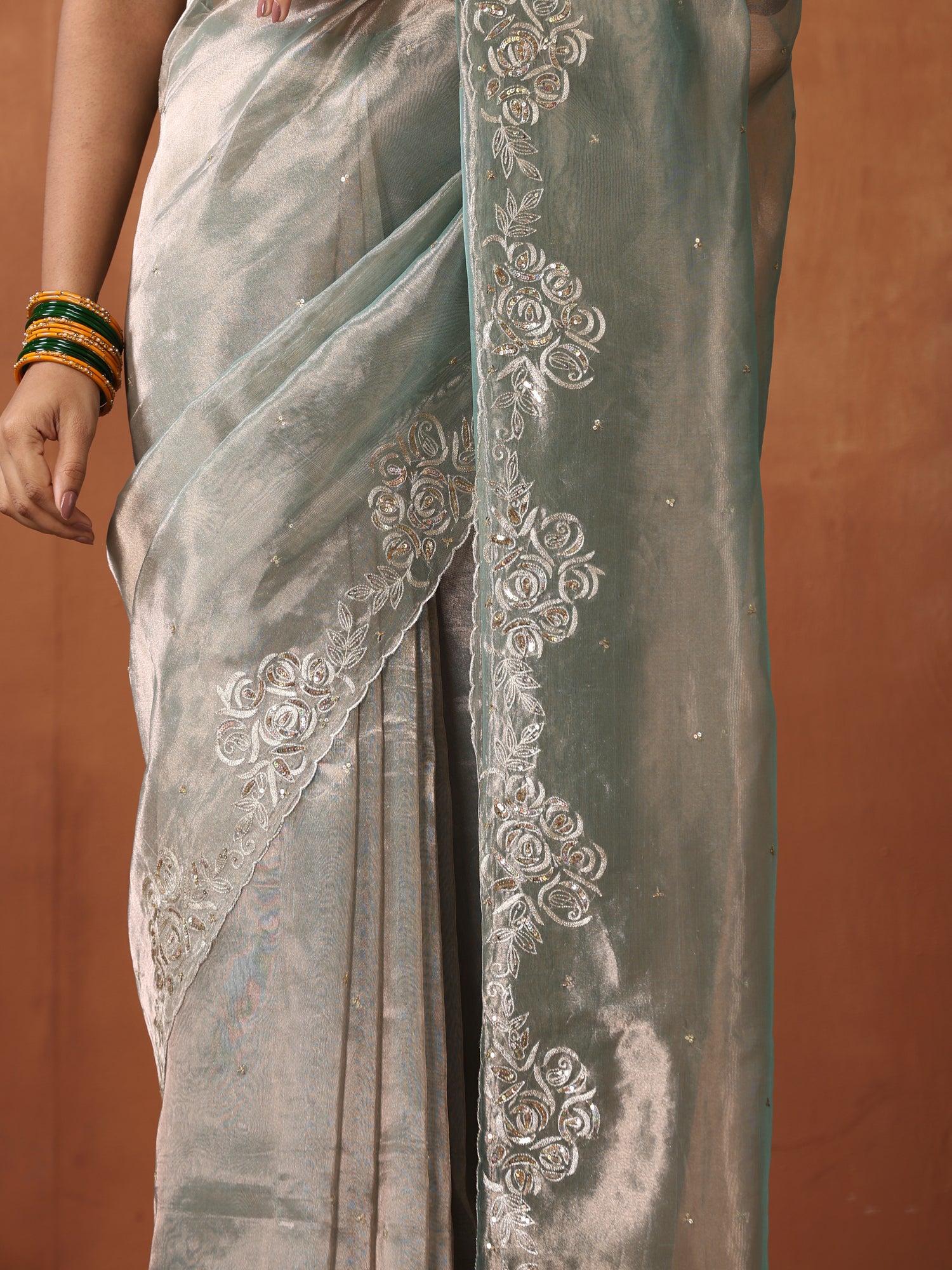 Tissue Silk Handwoven Banarasi Saree with Hand Embriodery