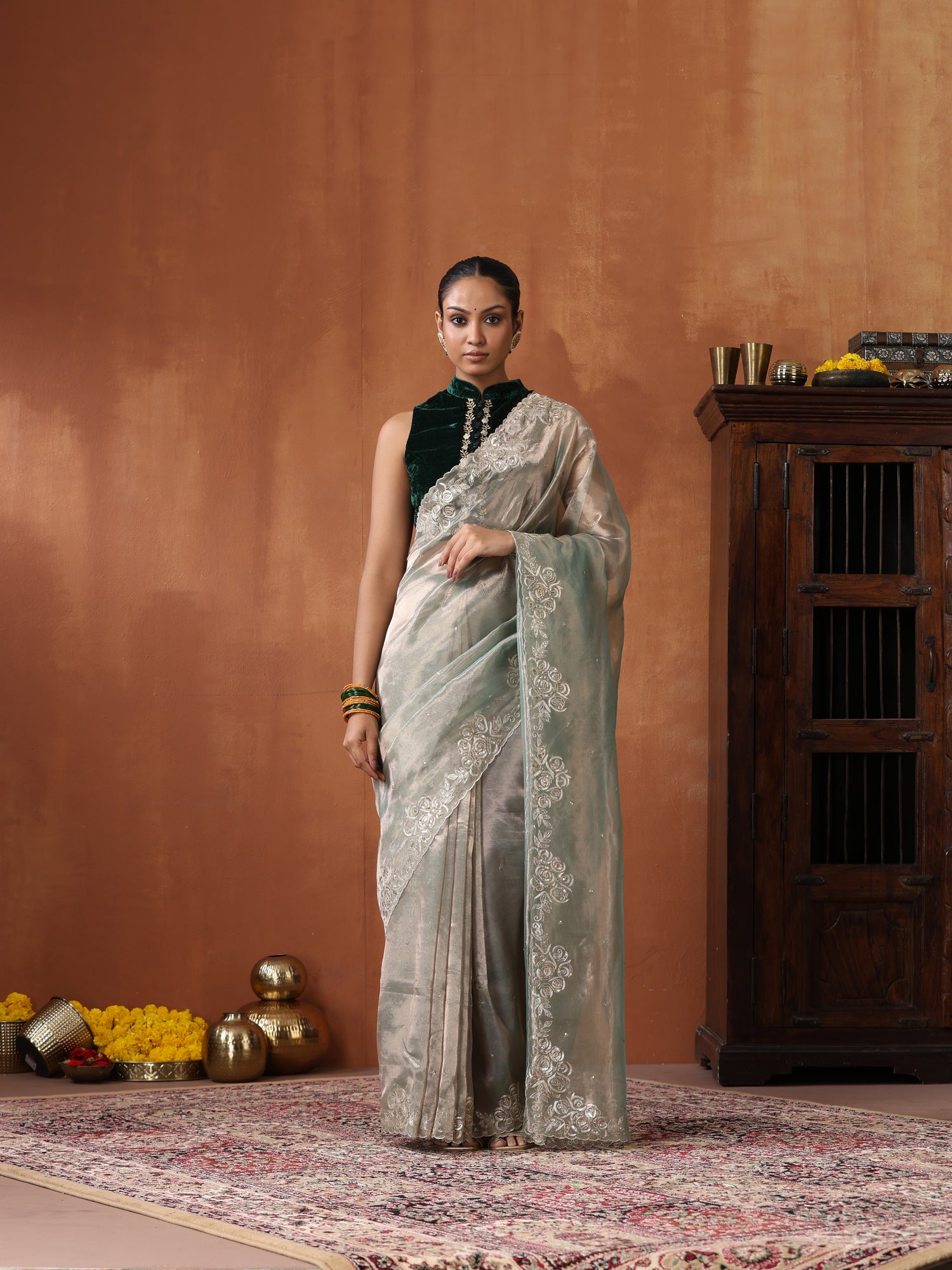 Tissue Silk Handwoven Banarasi Saree with Hand Embriodery