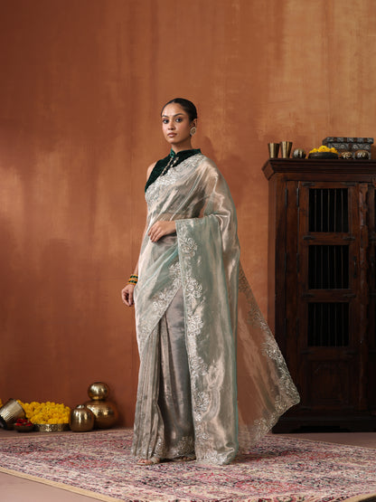 Tissue Silk Handwoven Banarasi Saree with Hand Embriodery