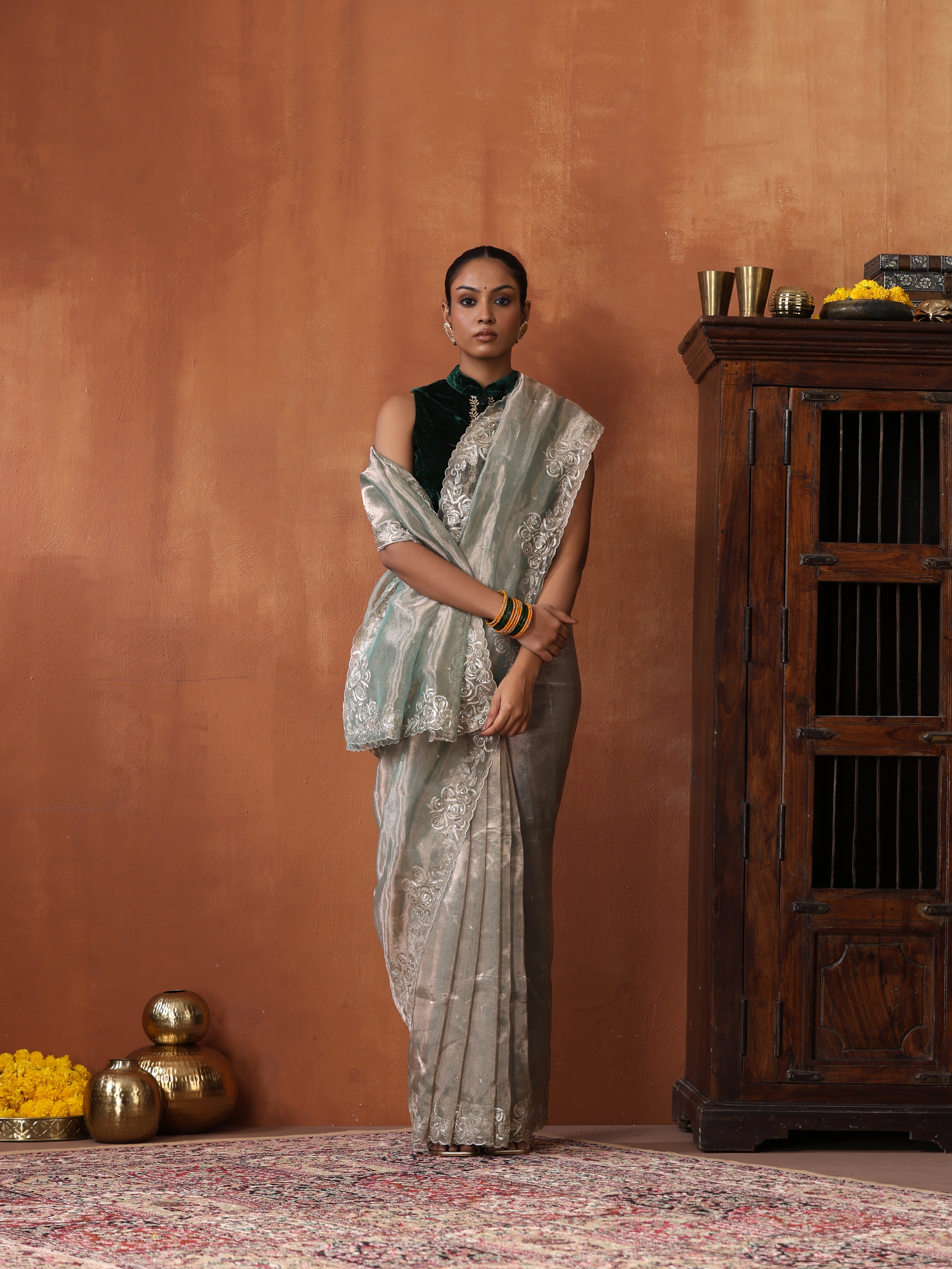 Tissue Silk Handwoven Banarasi Saree with Hand Embriodery