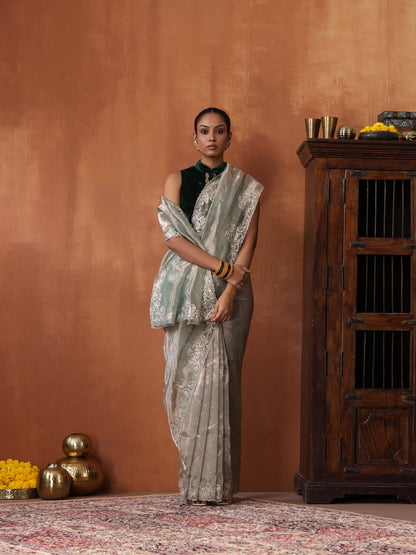 Tissue Silk Handwoven Banarasi Saree with Hand Embriodery