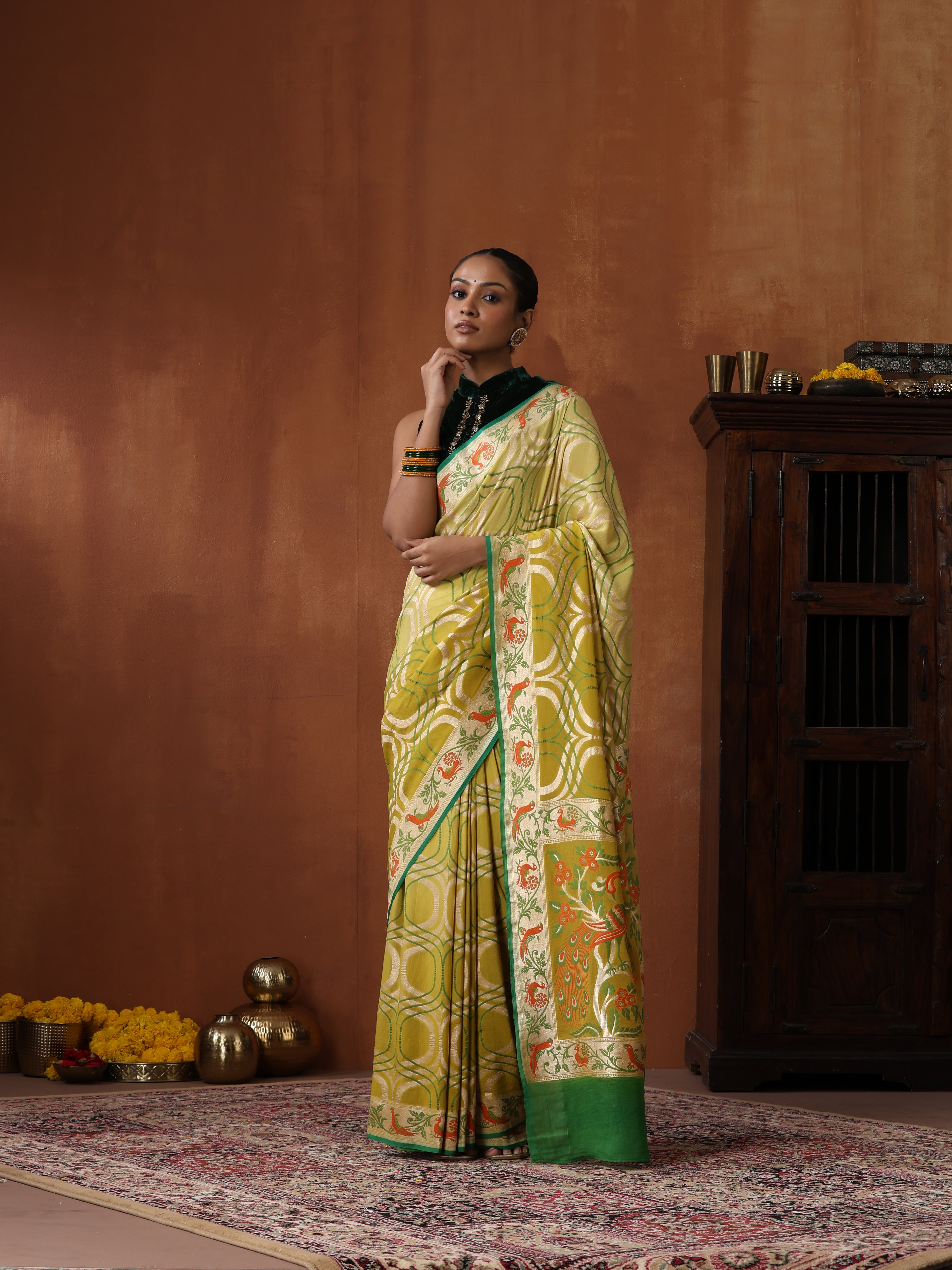 Pure Georgette Banarasi Bird Border Saree