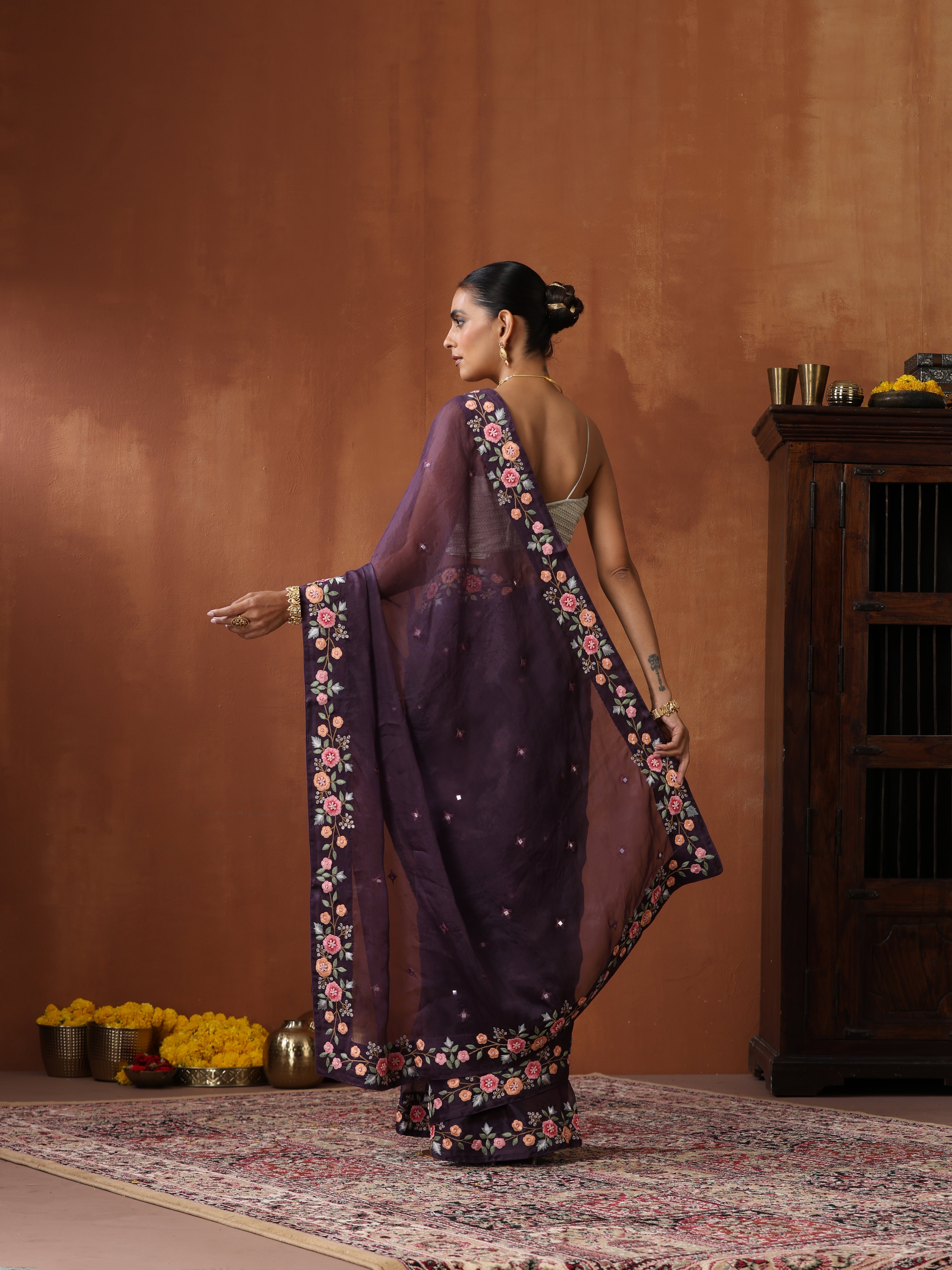 Handwoven Pure Georgette Organza Embroidery Saree