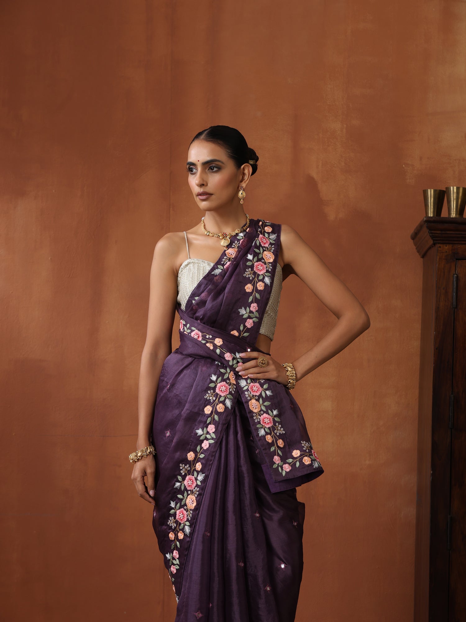 Handwoven Pure Georgette Organza Embroidery Saree