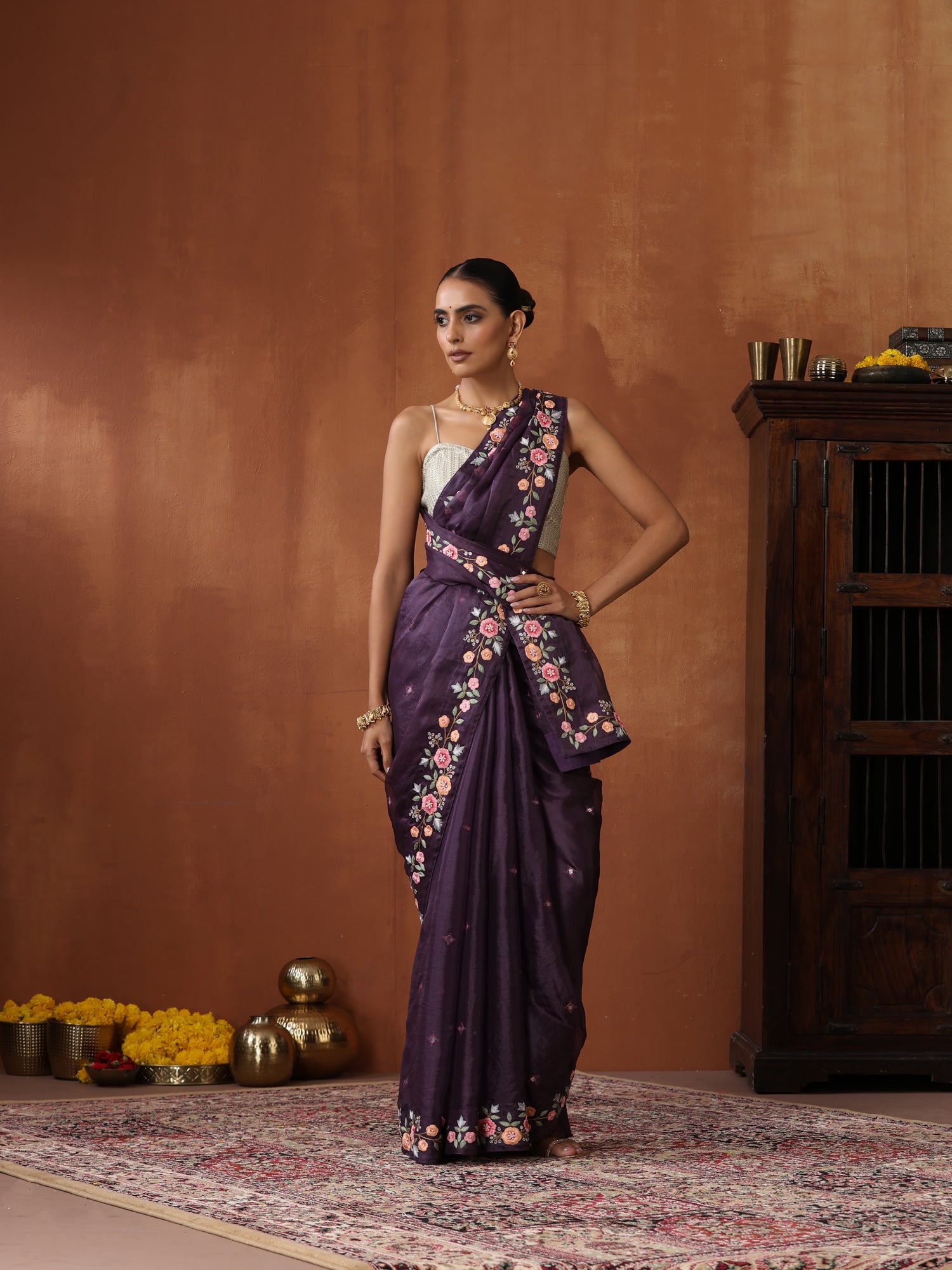 Handwoven Pure Georgette Organza Embroidery Saree