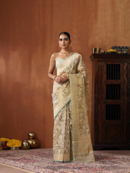 Handloom Banarasi Real Silver Zari Tissue Silk Saree