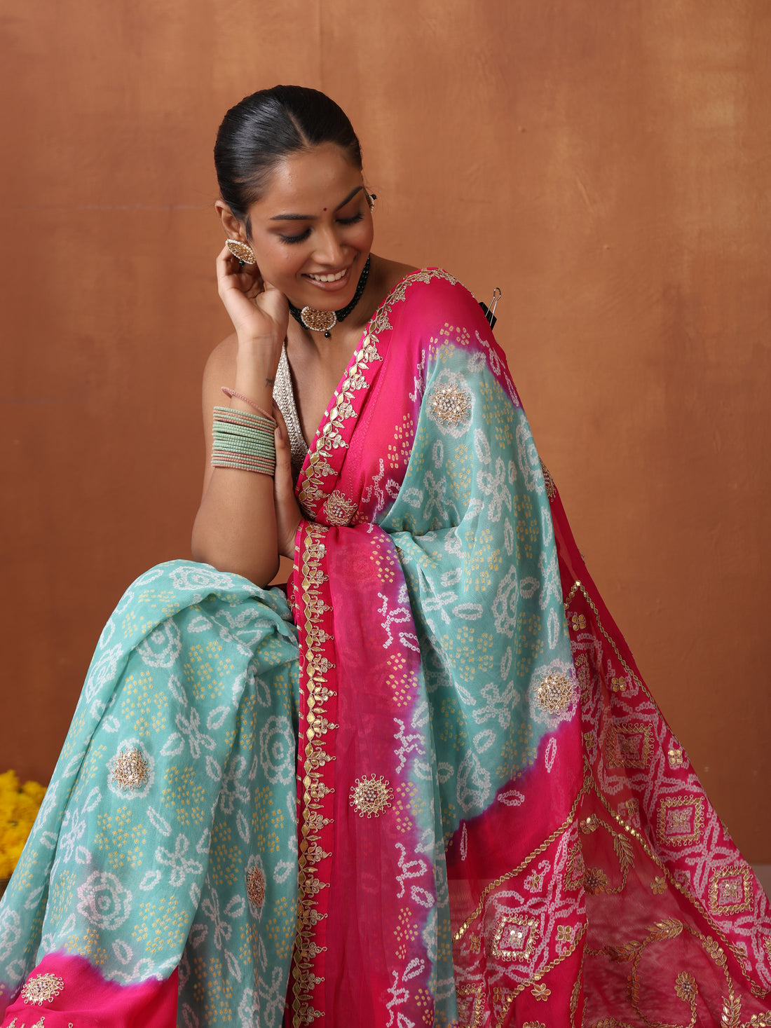 Bandhani Georgette Gotta Patti Saree