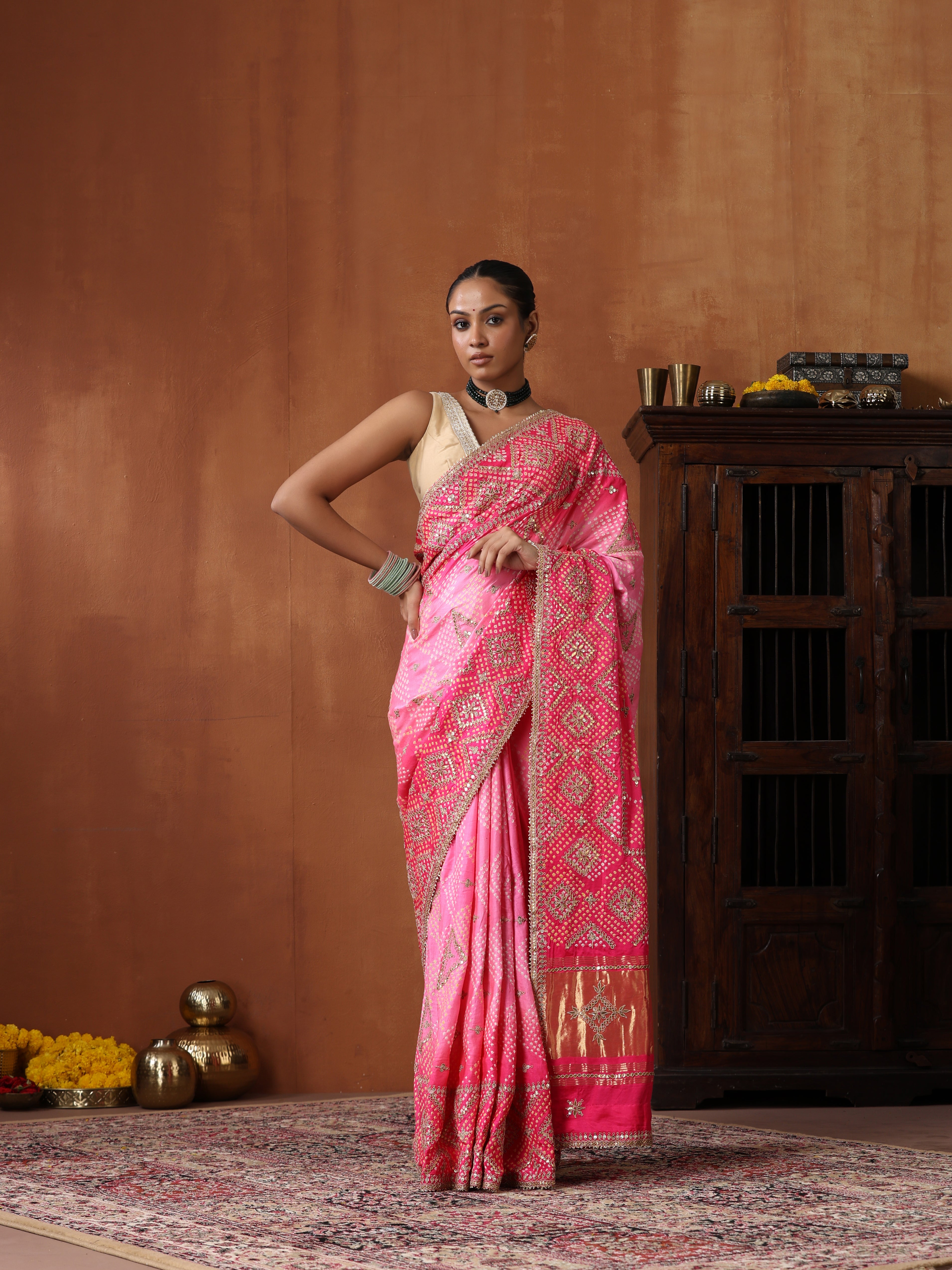 Gajji Silk Bandhani Gotta Patti Saree