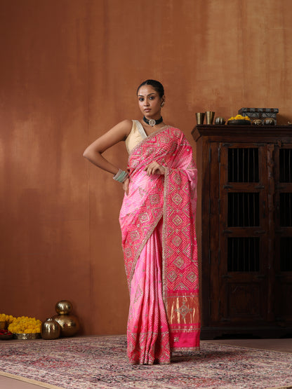 Gajji Silk Bandhani Gotta Patti Saree