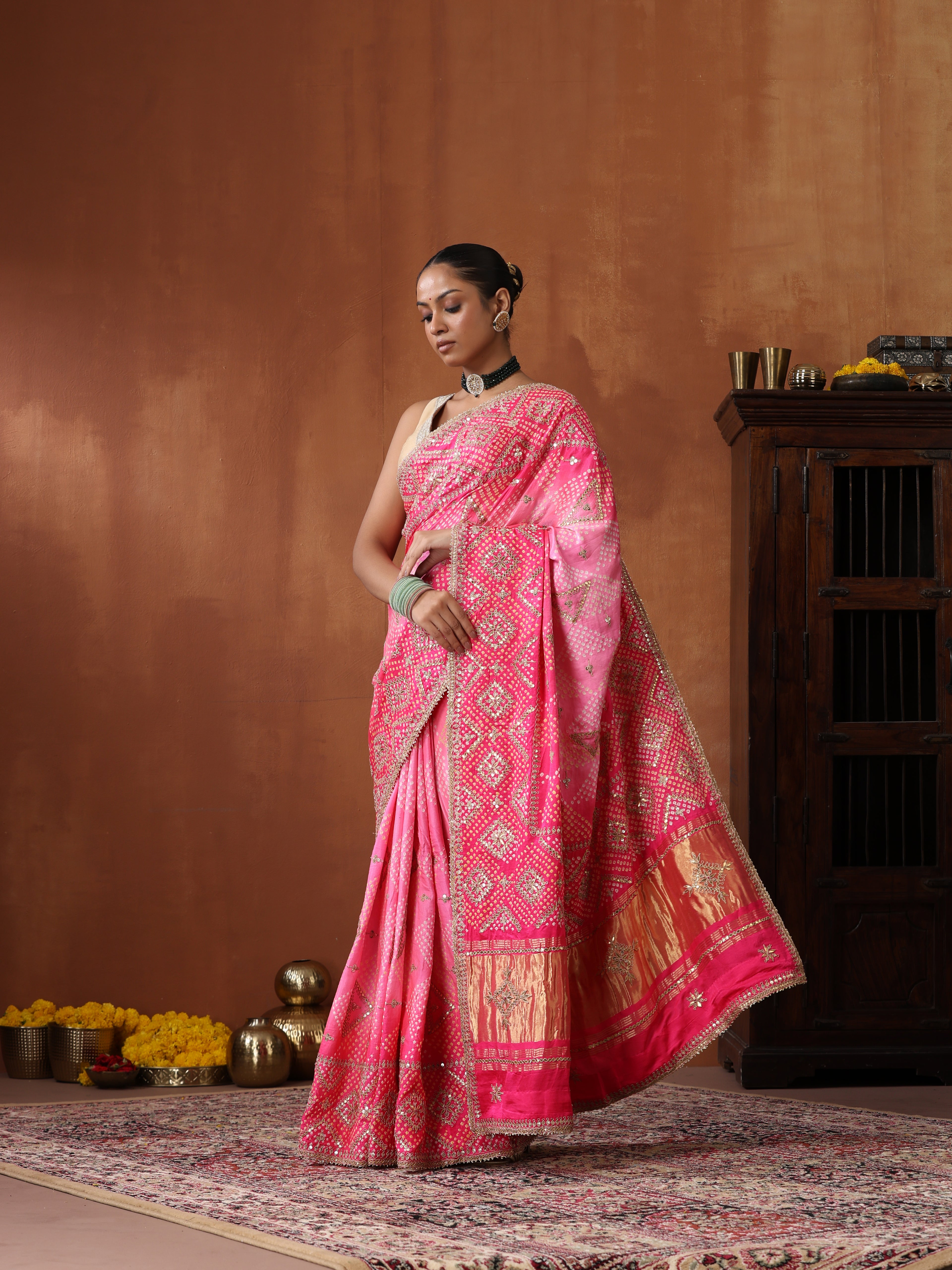 Gajji Silk Bandhani Gotta Patti Saree