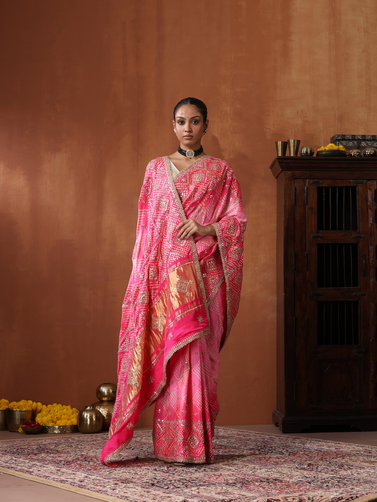 Gajji Silk Bandhani Gotta Patti Saree