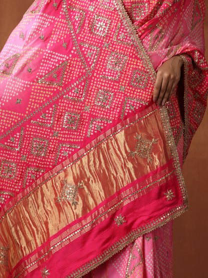 Gajji Silk Bandhani Gotta Patti Saree