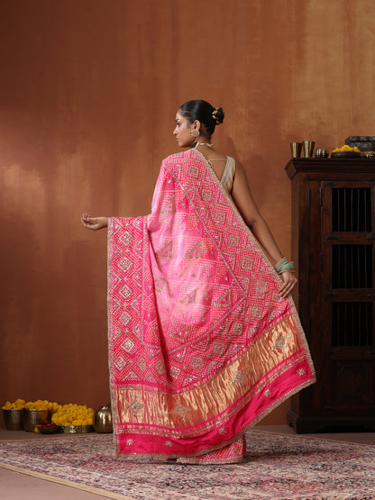 Gajji Silk Bandhani Gotta Patti Saree