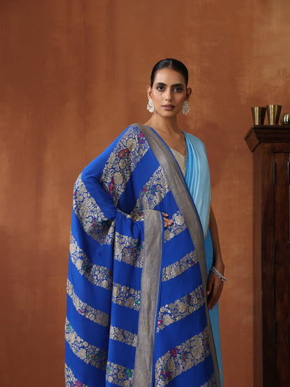 Handwoven Banarasi Georgette Dupatta with Floral Meenakari