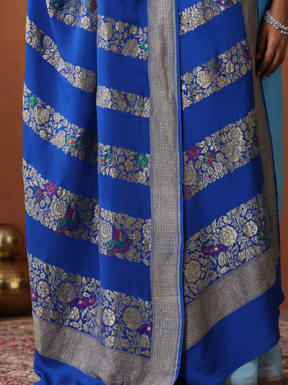 Handwoven Banarasi Georgette Dupatta with Floral Meenakari