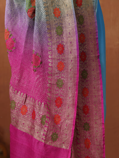 Handloom Banarasi Tussar Silk Rose Bandhani Dupatta