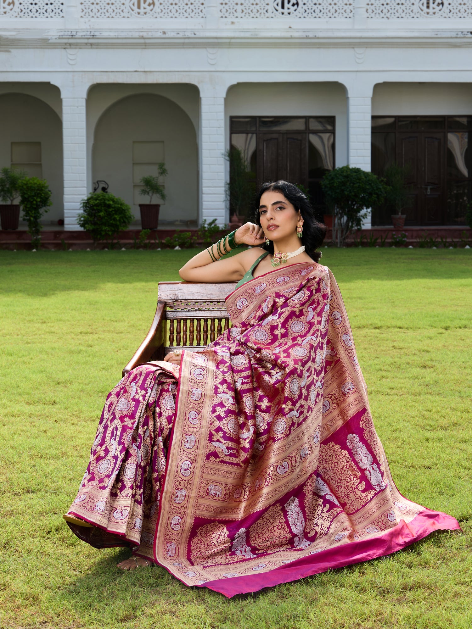 Handwoven Banarasi Katan Silk Shikargah Saree in Purple