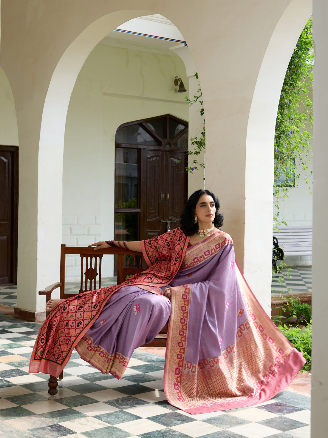 Handwoven Banarasi Gajji Silk Alfi Booti Saree in Purple