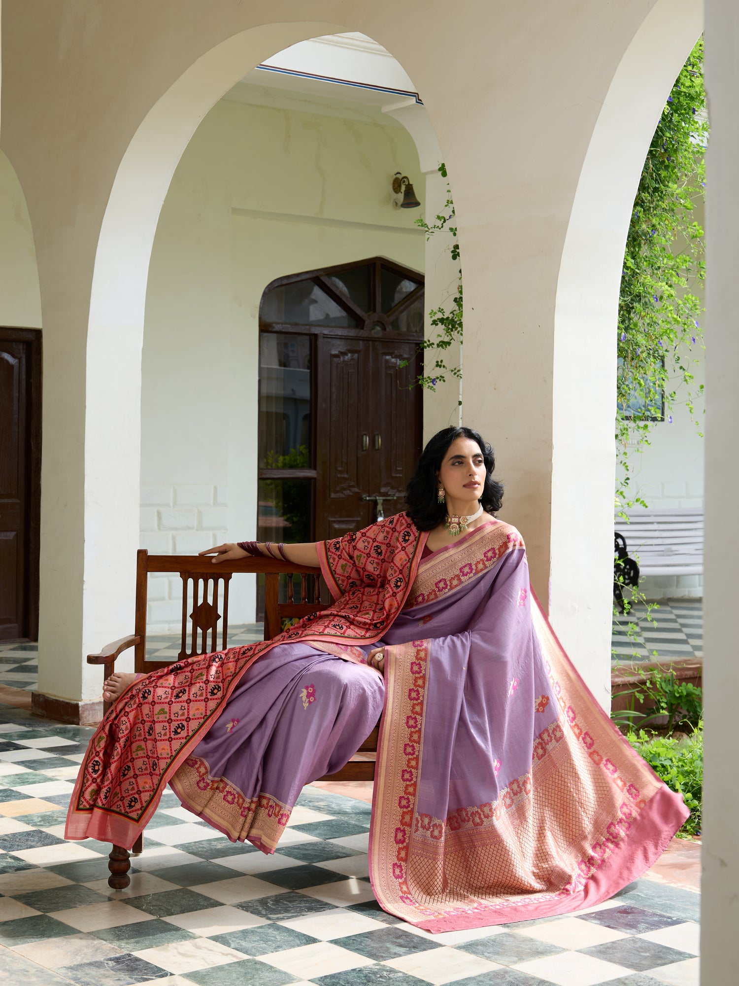 Handwoven Banarasi Gajji Silk Alfi Booti Saree in Purple