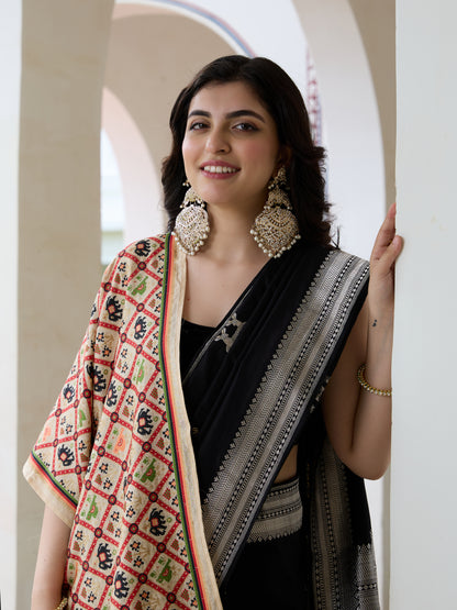 Handwoven Banarasi Katan Silk Zarmrig Kadwa Saree in Black