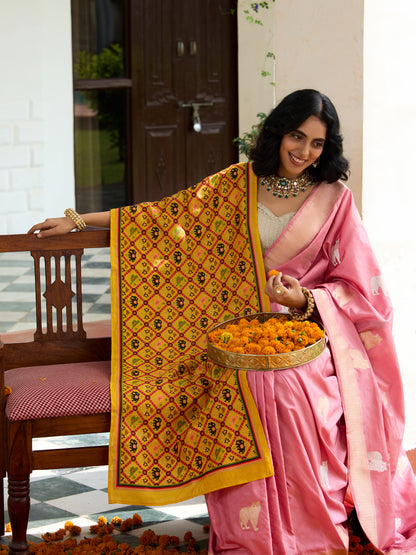 Handwoven Banarasi Katan Silk Zarmrig Kadwa Saree in Pink