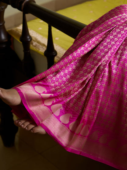 Handwoven Banarasi Katan Silk Brocade Saree with Konya Pallu in Pink