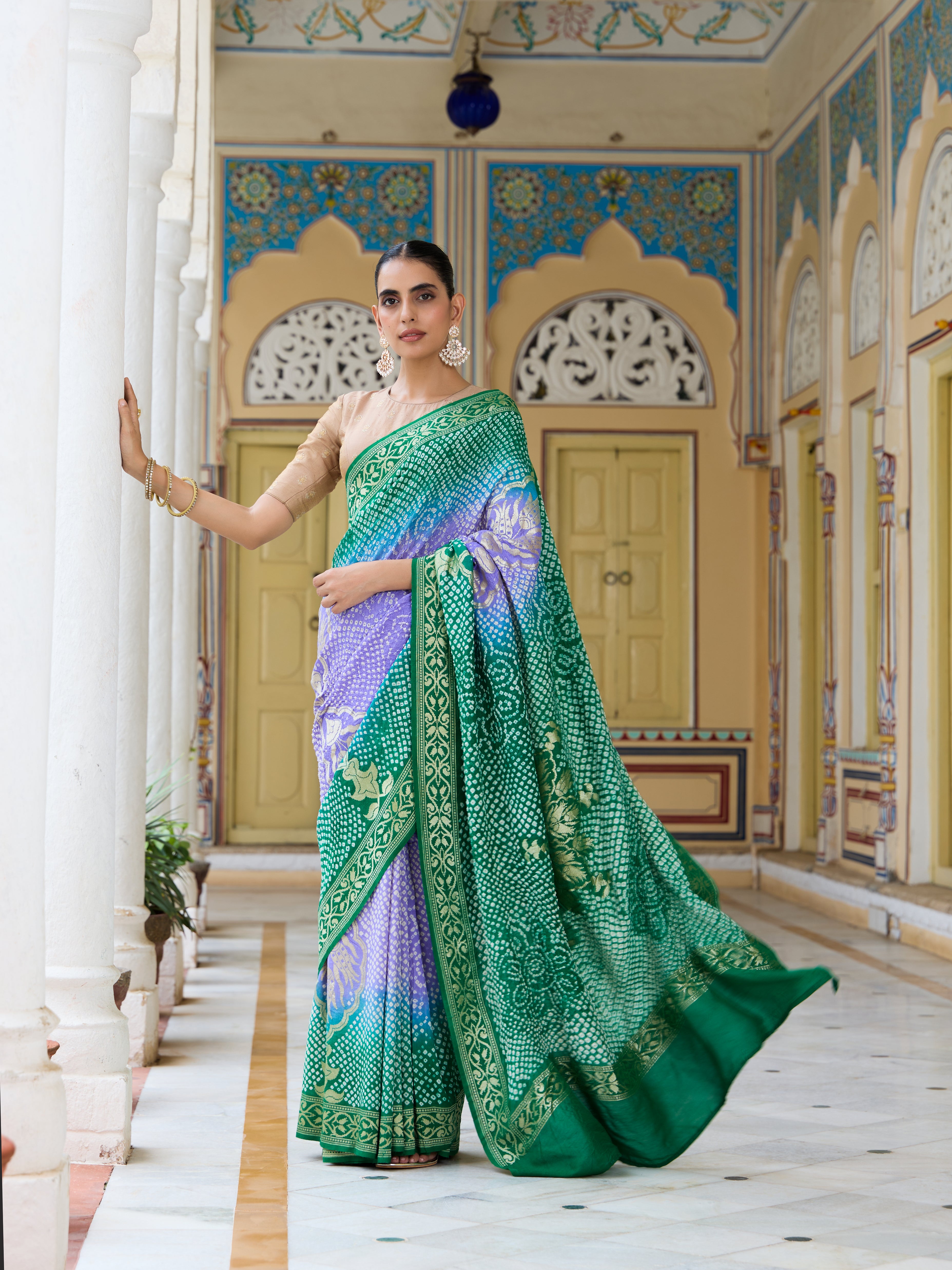 Noor | Handloom Banarasi Bandhani Moonga Silk Zari Saree