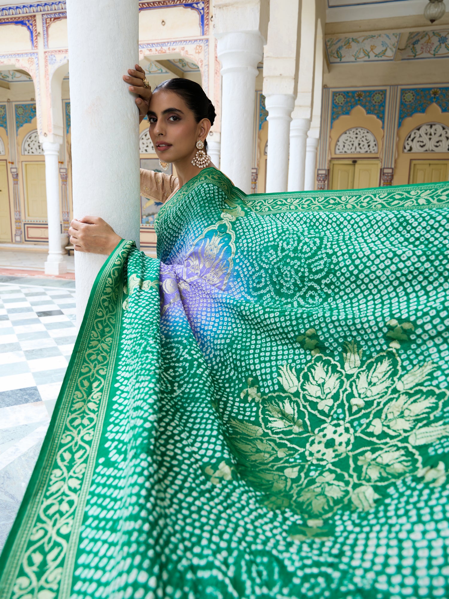 Noor | Handloom Banarasi Bandhani Moonga Silk Zari Saree