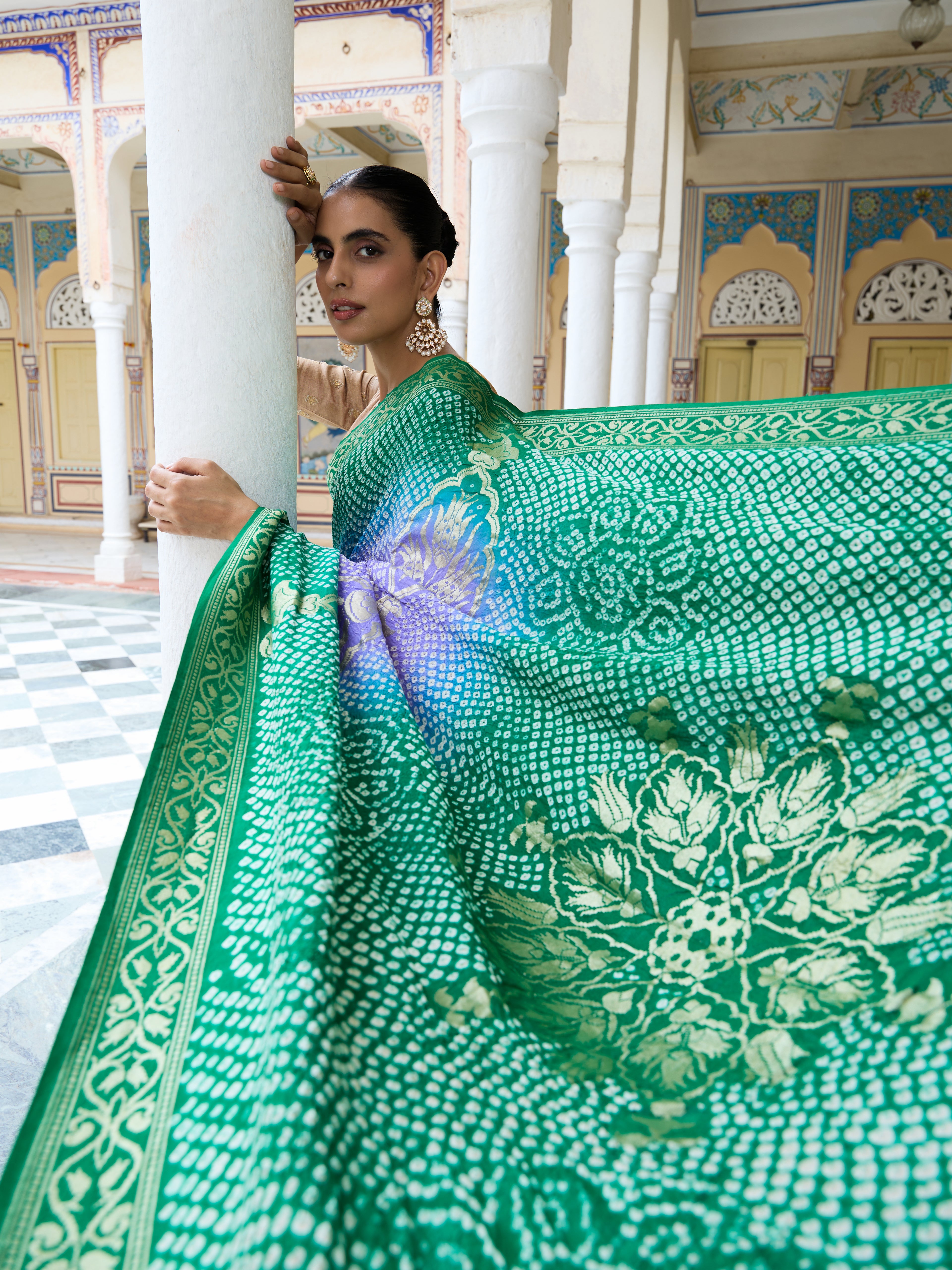 Noor | Handloom Banarasi Bandhani Moonga Silk Zari Saree
