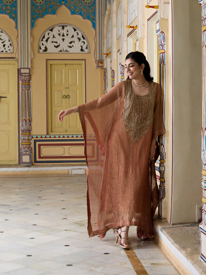 Stitched Crushed Tissue Silk Embroidered Kaftan