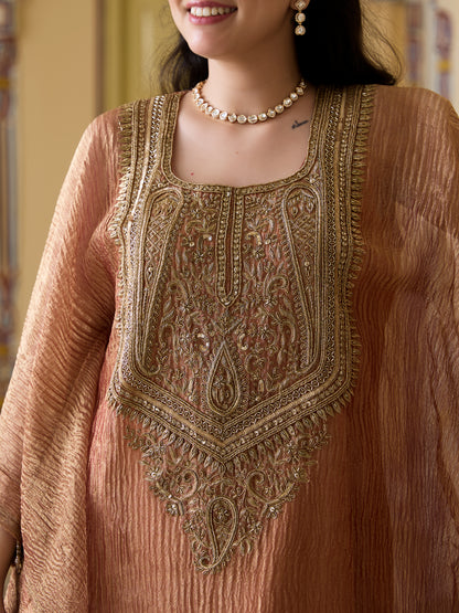 Stitched Crushed Tissue Silk Embroidered Kaftan