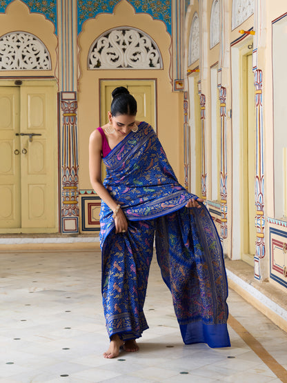 Banarasi Georgette Birds Bandhani Saree in Blue