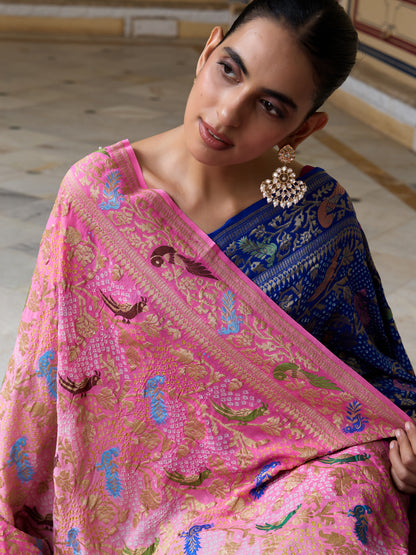 Banarasi Bandhani Georgette Shikargah Dupatta in Baby Pink