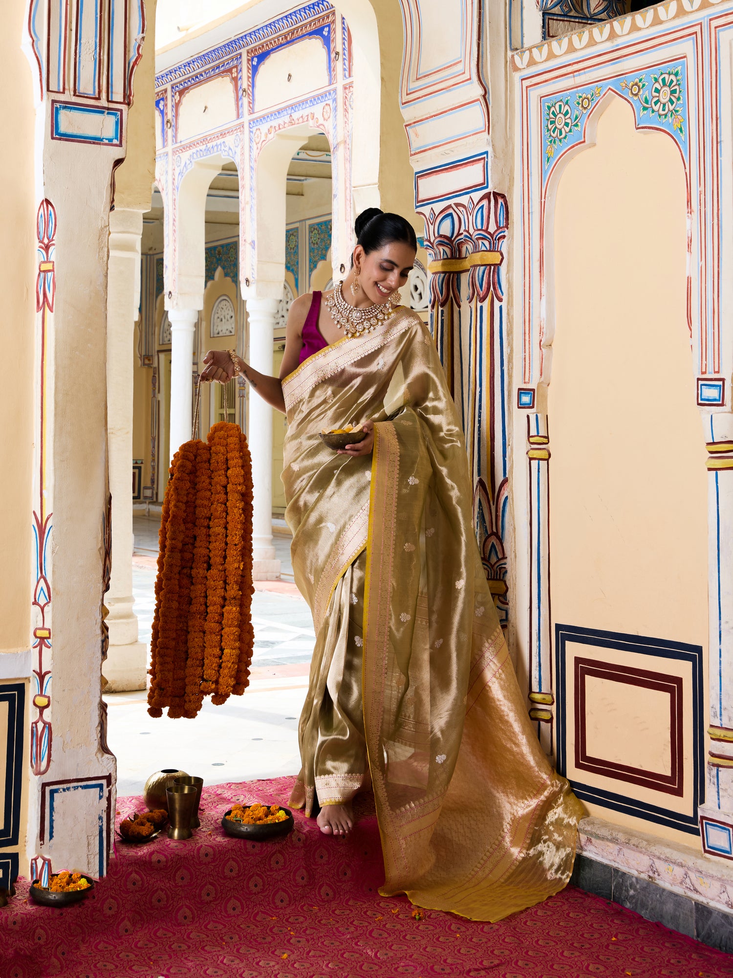 Handwoven Banarasi Tissue Silk Saree in Champagne Gold - Aab