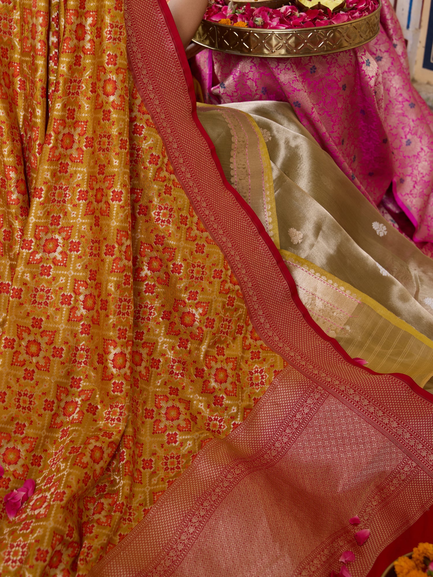 Handwoven Banarasi Katan Silk Patola Dupatta in Yellow