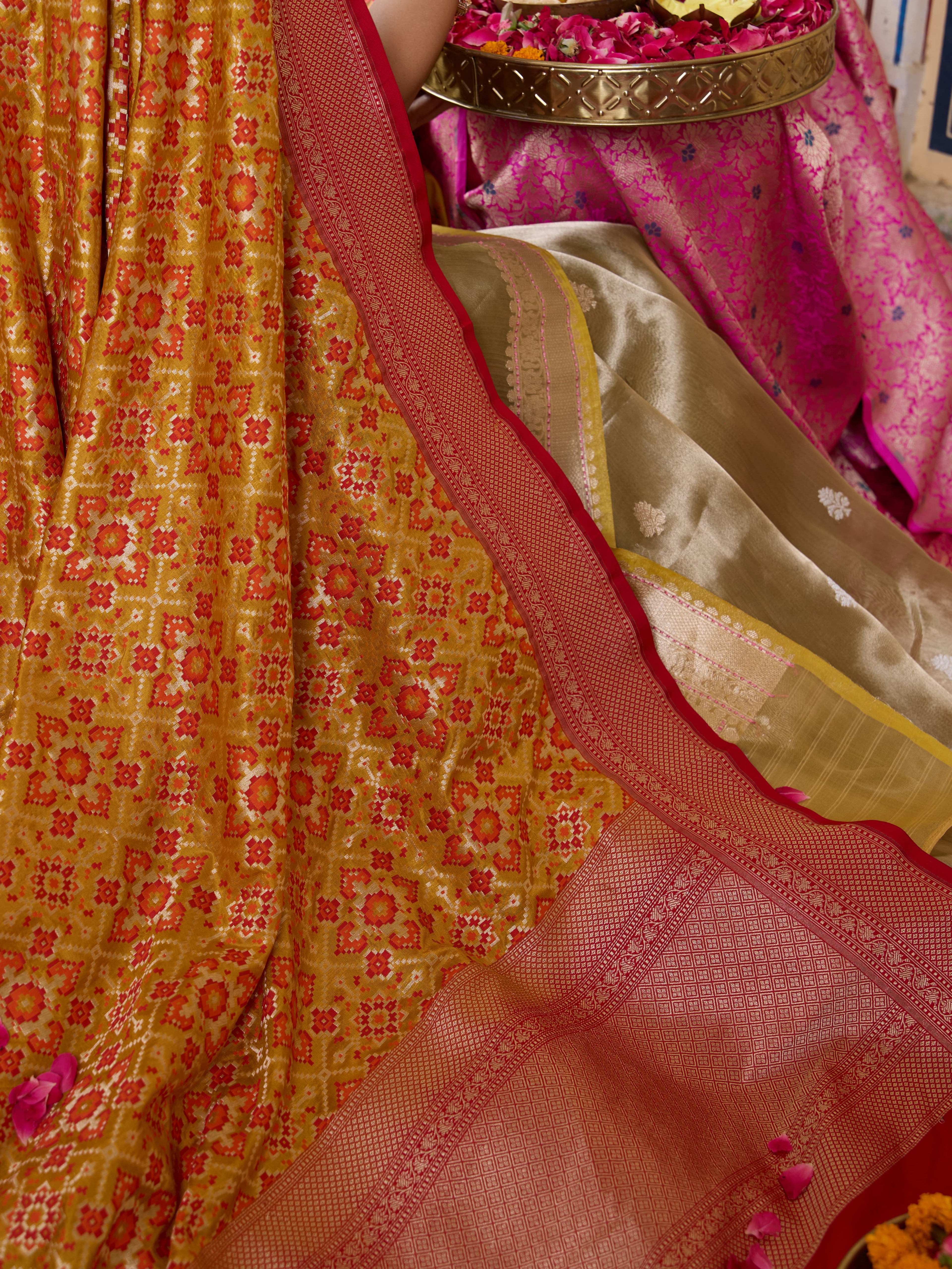 Handwoven Banarasi Katan Silk Patola Dupatta in Yellow