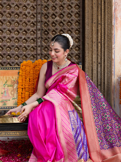 Handwoven Banarasi Katan Silk Chauki Rangkat Saree in Pink