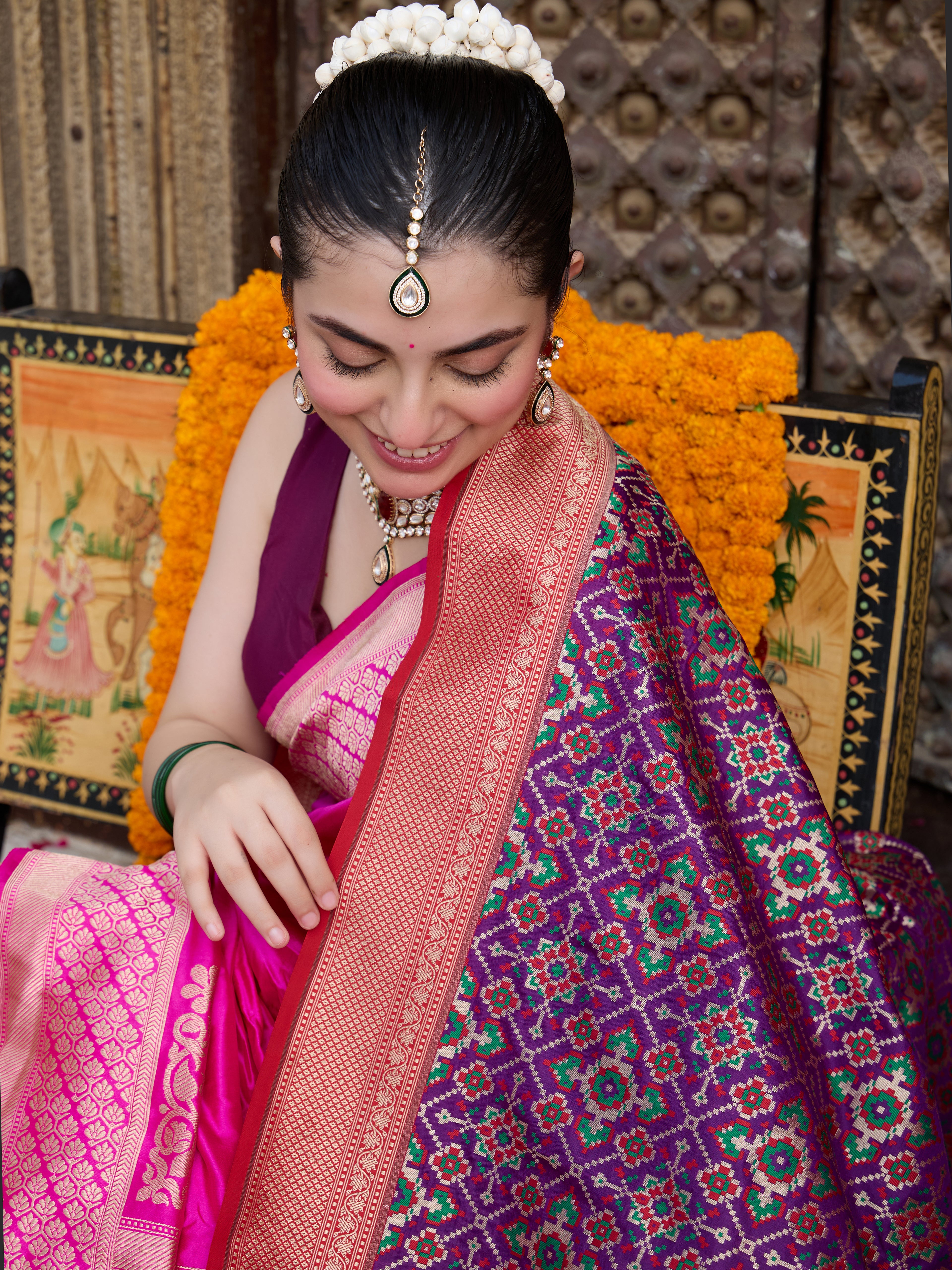 Handwoven Banarasi Katan Silk Patola Dupatta in Purple