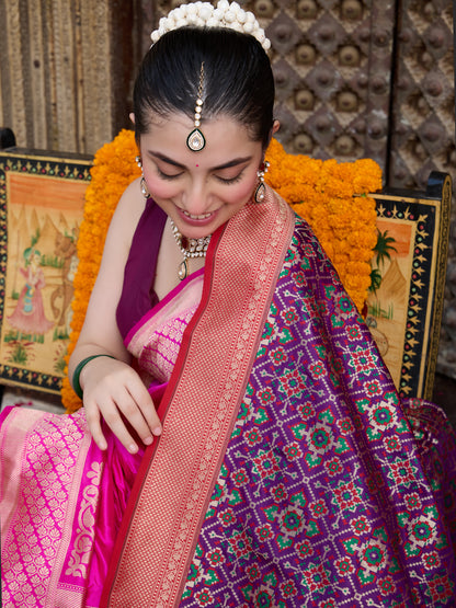 Handwoven Banarasi Katan Silk Patola Dupatta in Purple