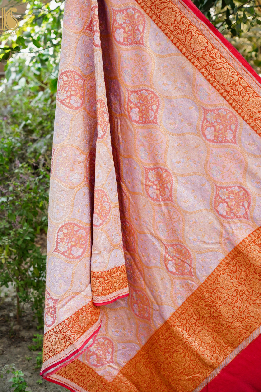 Moonga Silk Meenakari Honeycomb Banarasi Dupatta