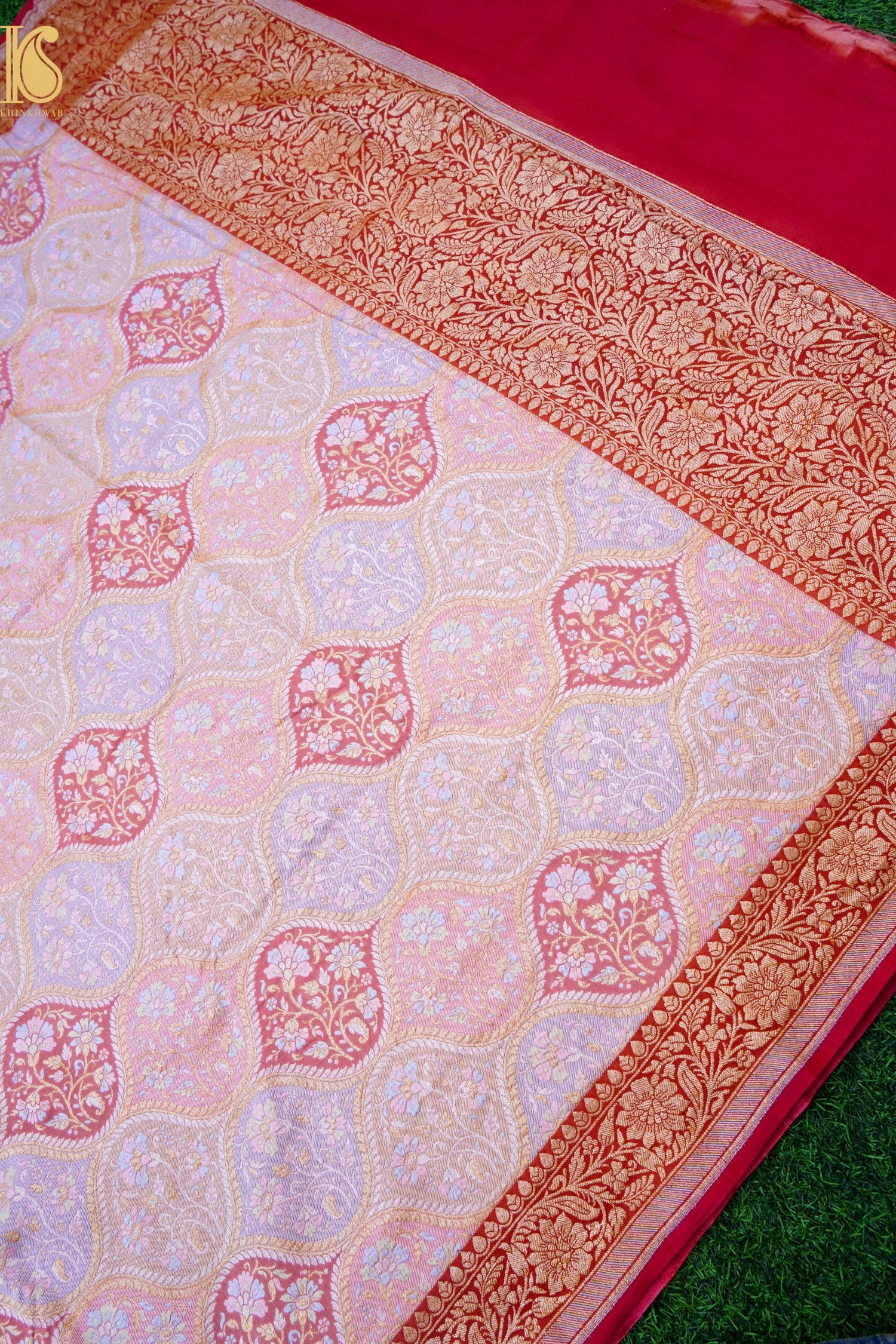 Moonga Silk Meenakari Honeycomb Banarasi Dupatta