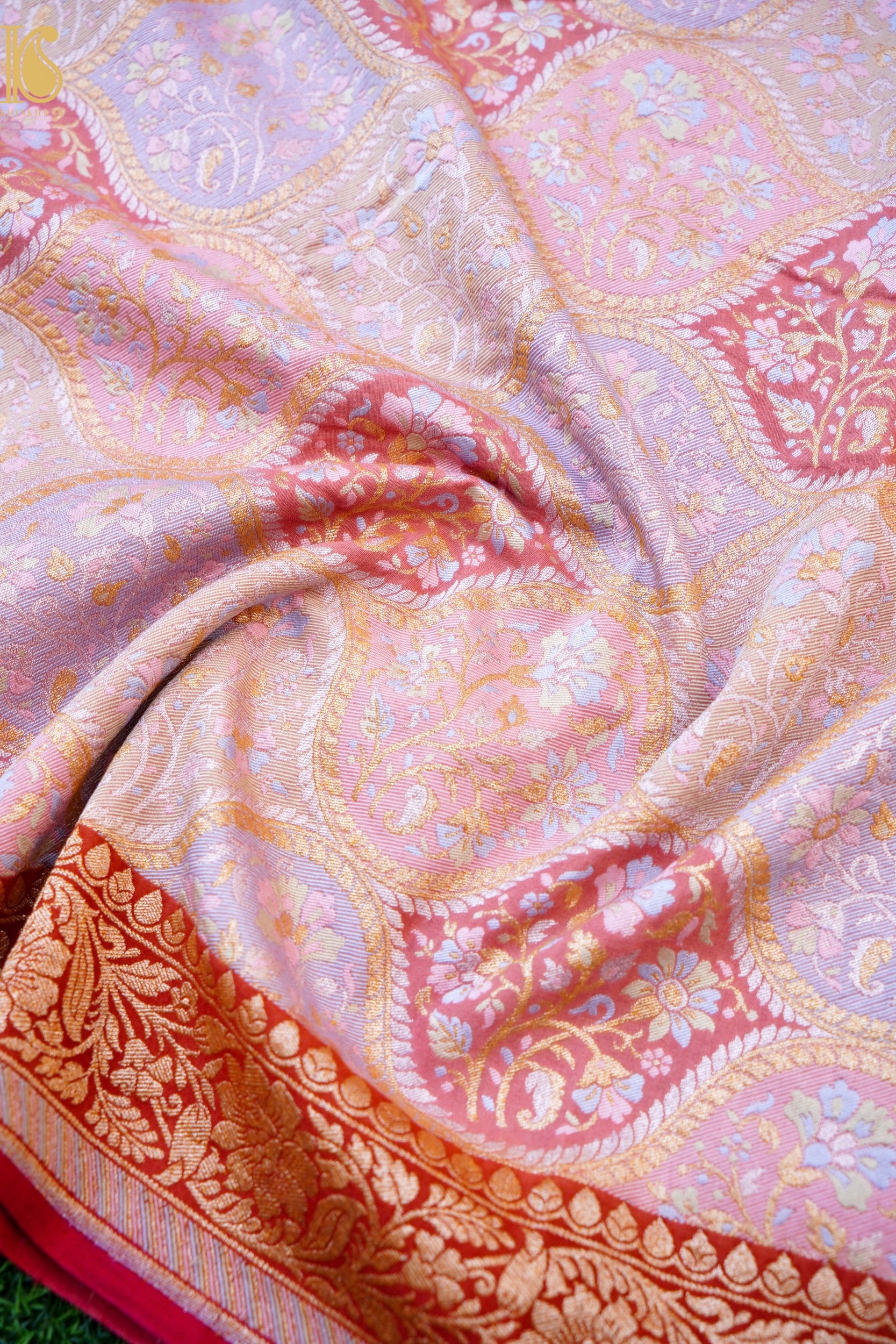 Moonga Silk Meenakari Honeycomb Banarasi Dupatta