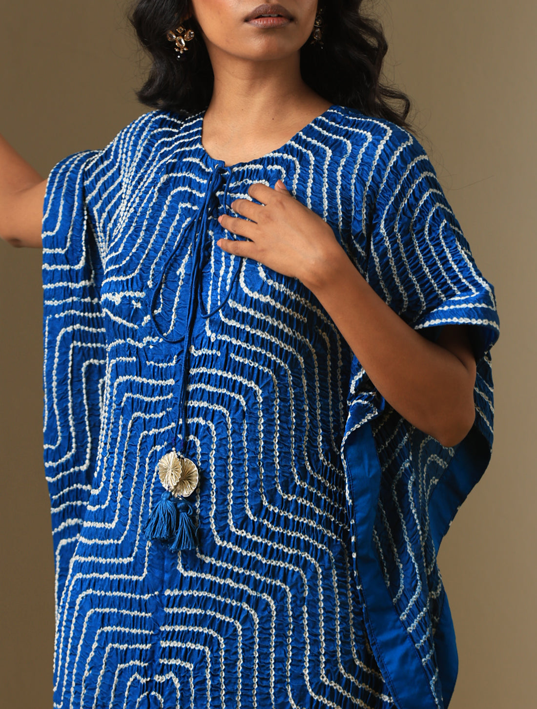 Gajji Silk Bandhani Stitched Kaftan in Royal Blue