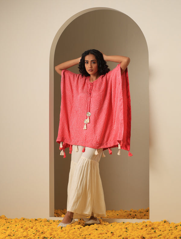 Pure Gajji Silk Bandhani Stitched Kaftan Top