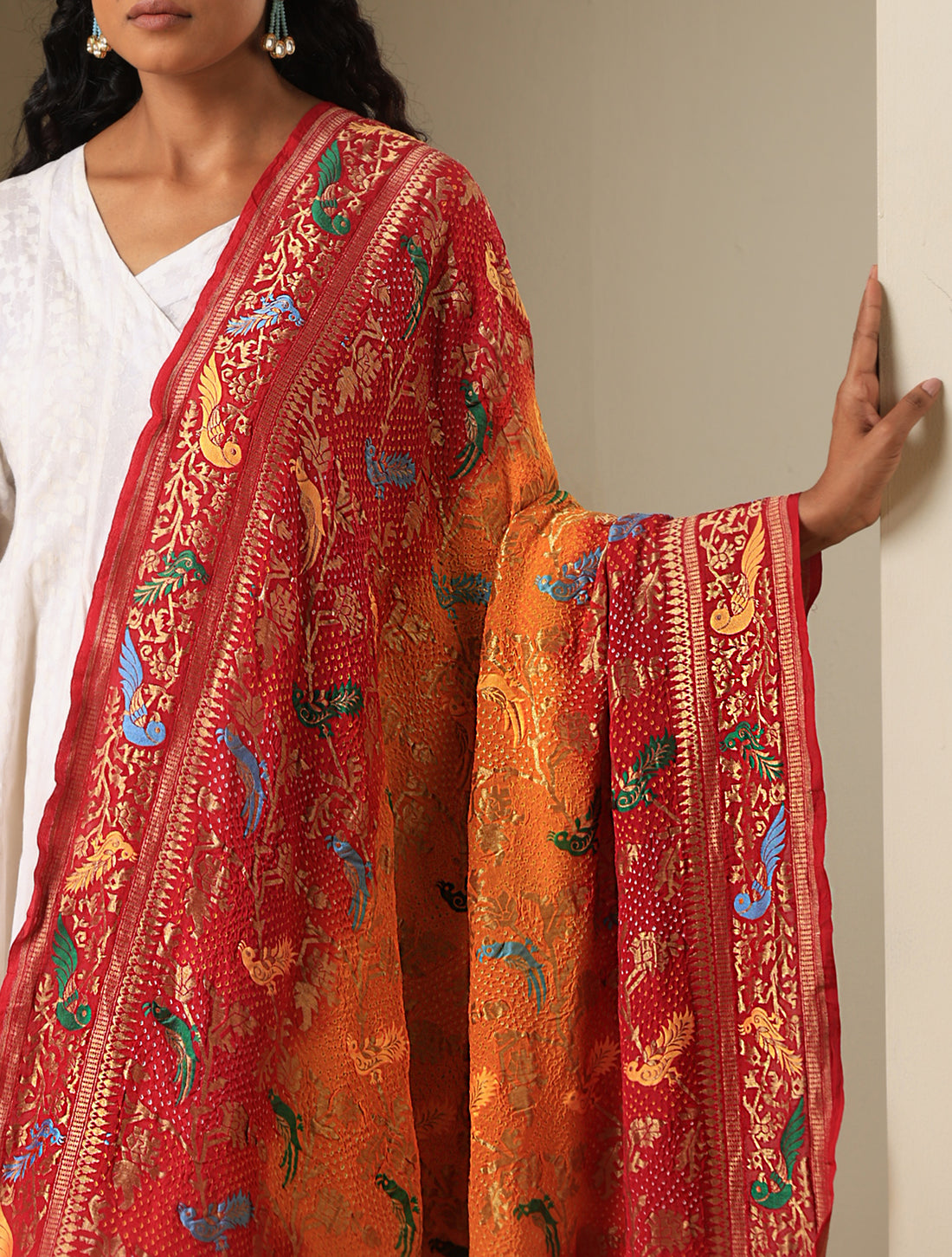 Banarasi Georgette Bandhani Birds Dupatta